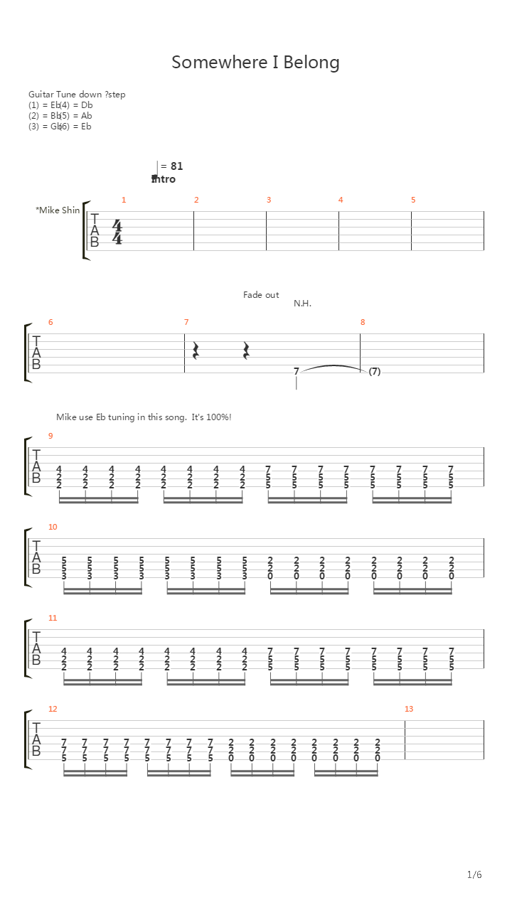 Somewhere I Belong吉他谱