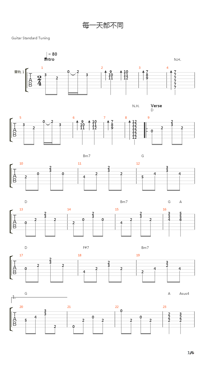每一天都不同吉他谱