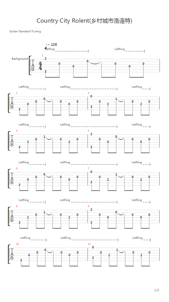 空之轨迹 - Country City Rolent(乡村城市洛连特)吉他谱