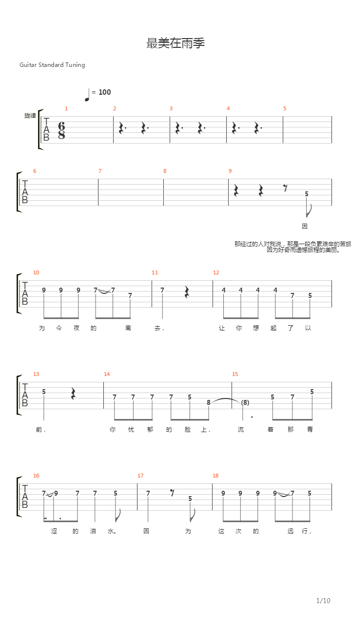 最美在雨季吉他谱