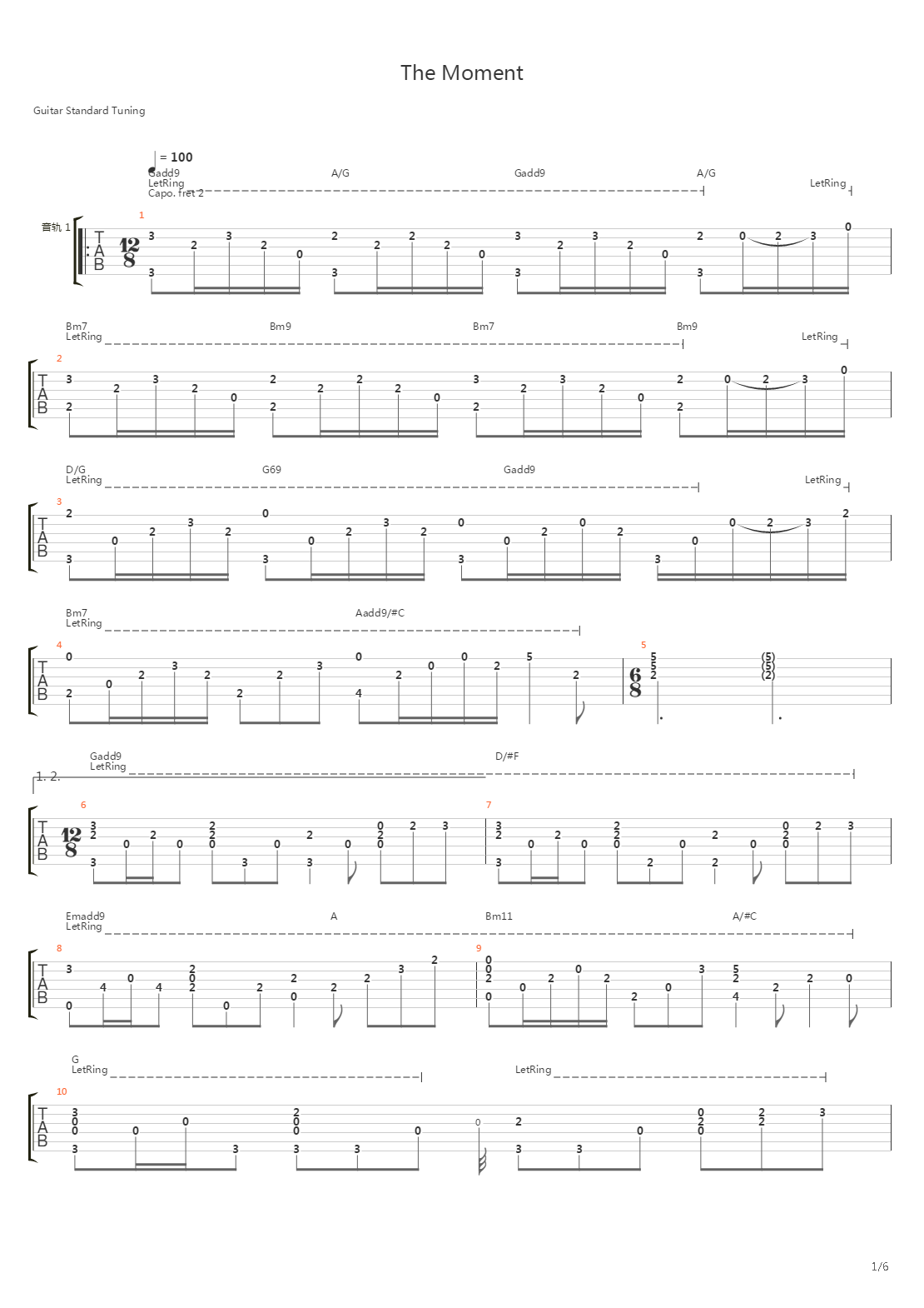 The Moment吉他谱