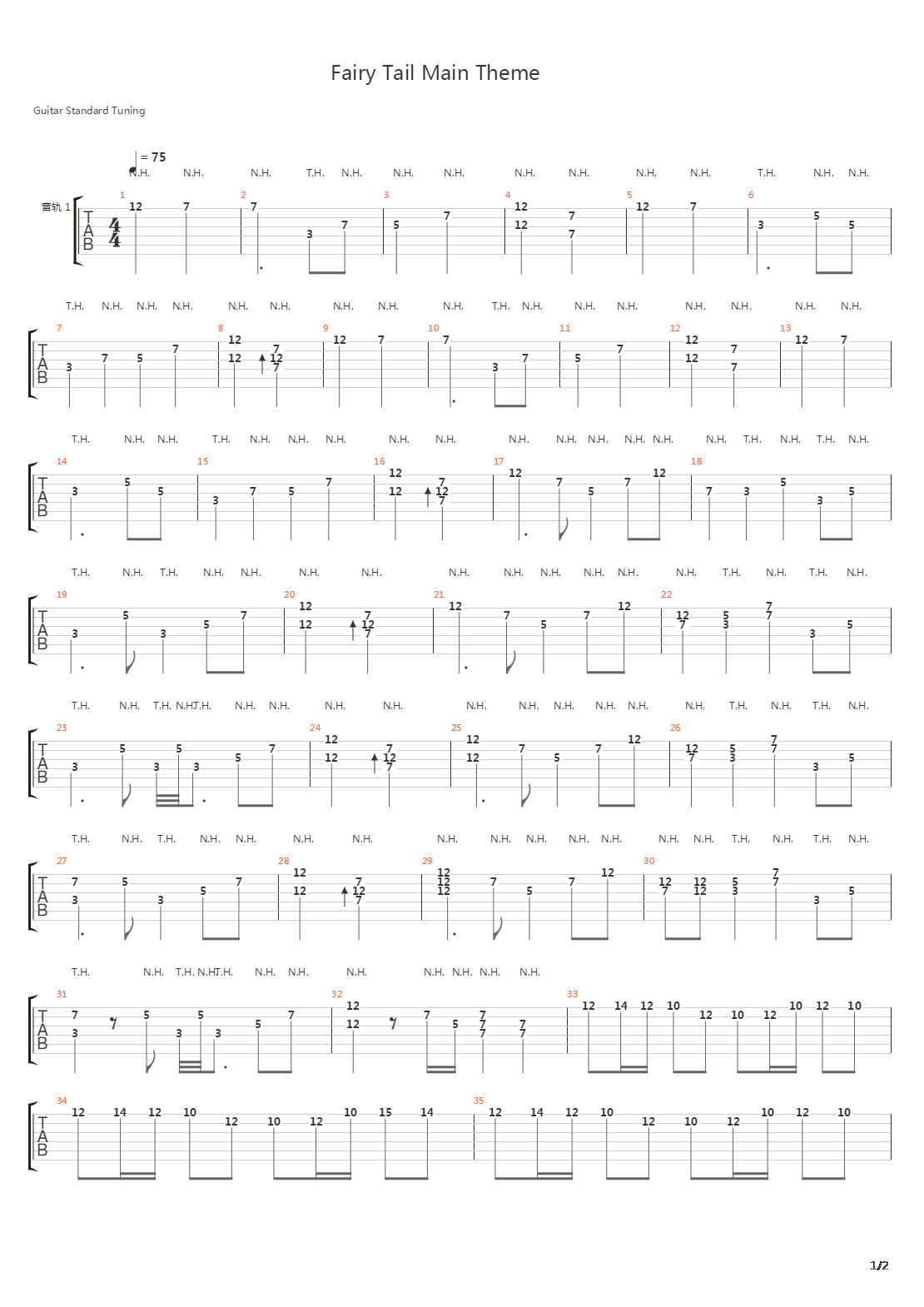 妖精的尾巴 -  Main Theme吉他谱