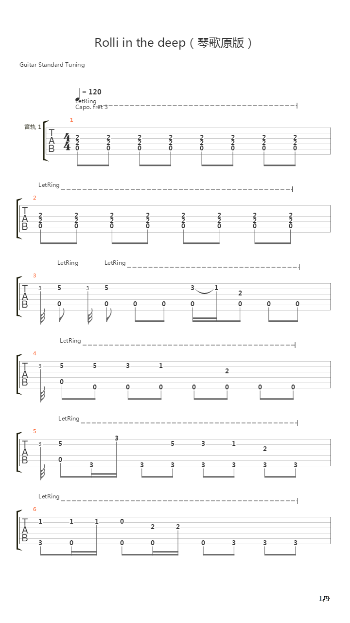 Rolling In The Deep吉他谱
