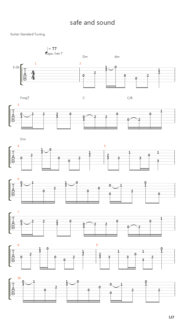 Safe and sound吉他谱