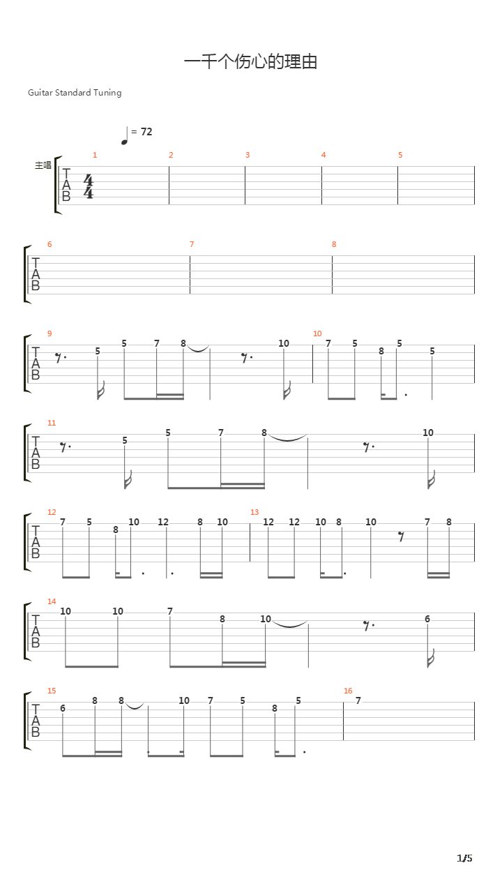 一千个伤心的理由吉他谱