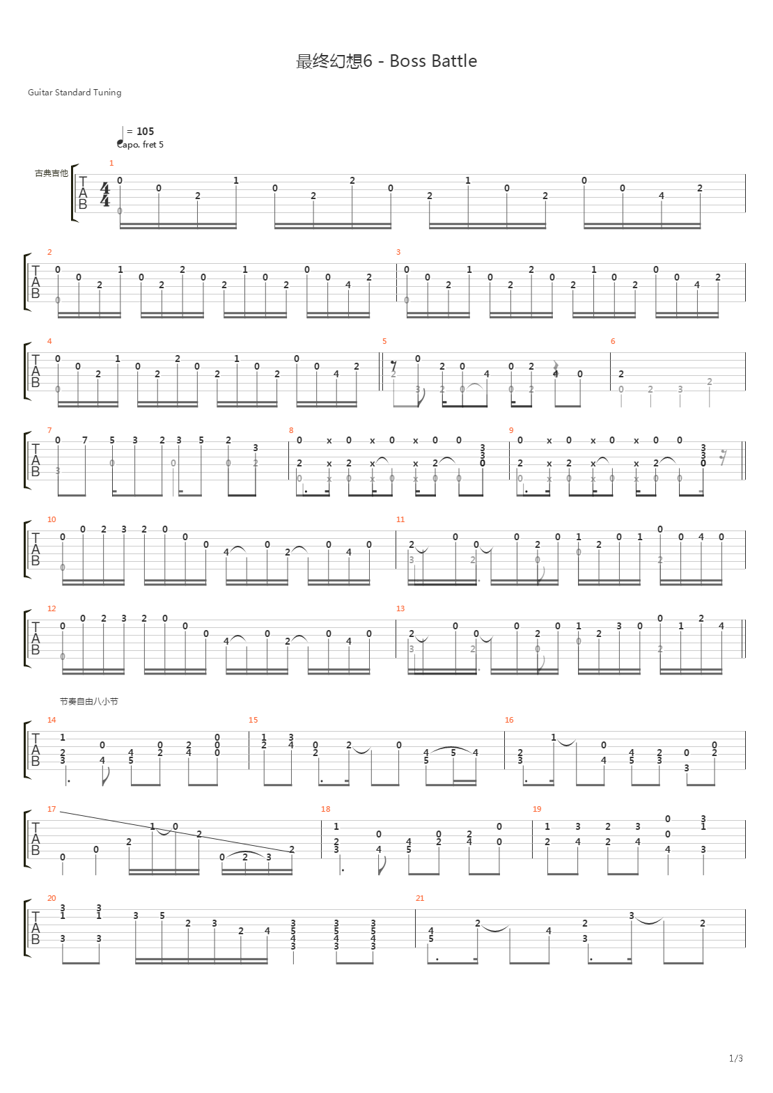 最终幻想6 - Boss Battle吉他谱