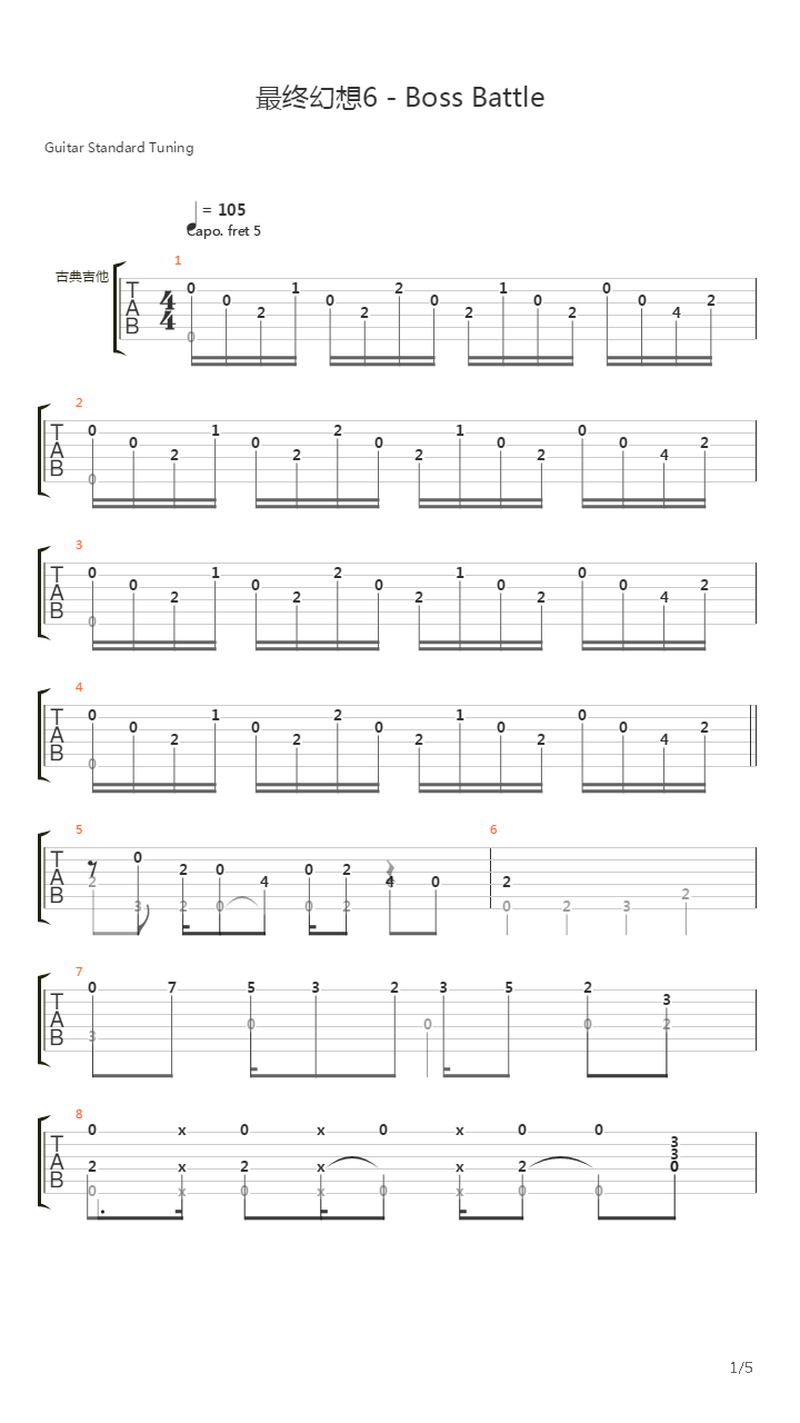 最终幻想6 - Boss Battle吉他谱