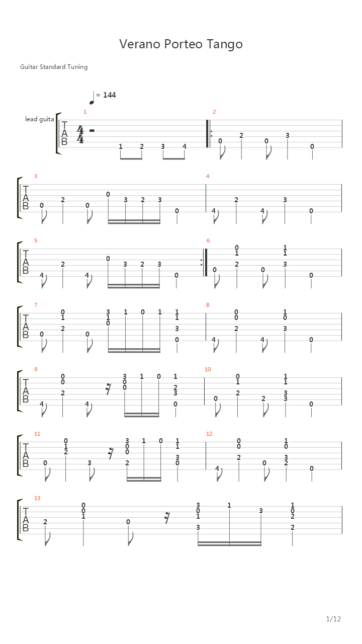 Verano Porteo Tango吉他谱