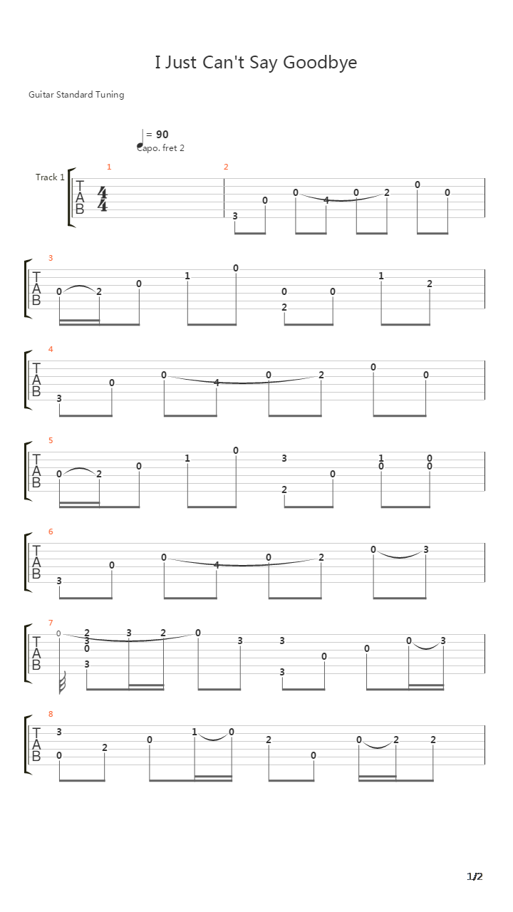 I Just Can't Say Goodbye吉他谱