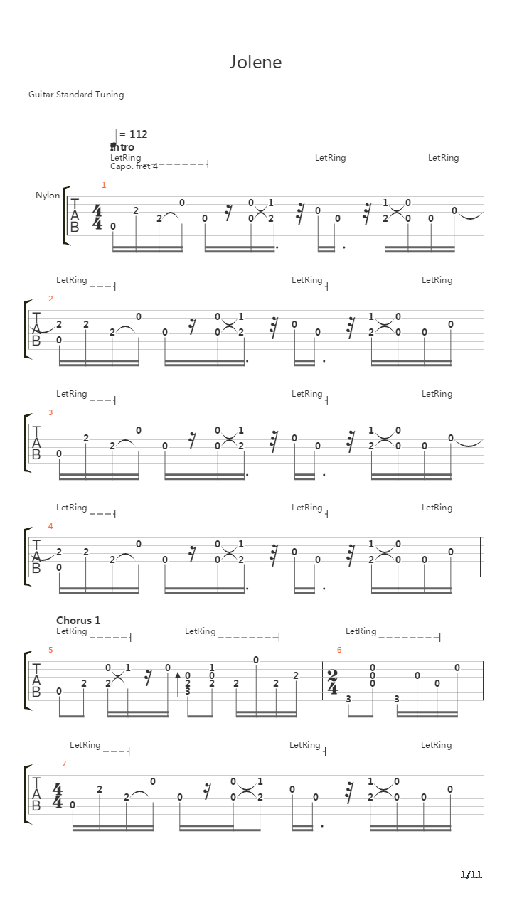 Jolene吉他谱