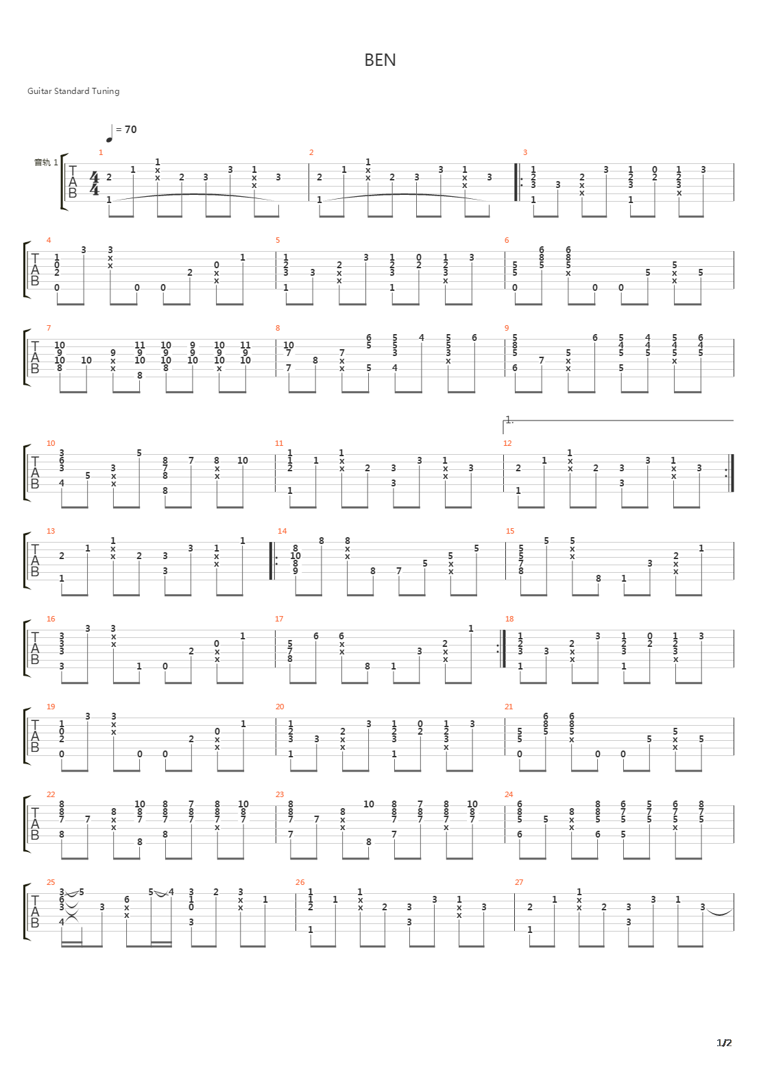 Ben吉他谱