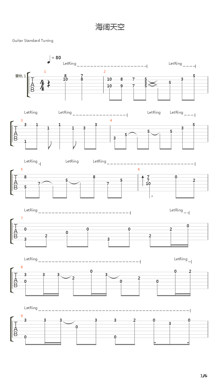 海阔天空吉他谱