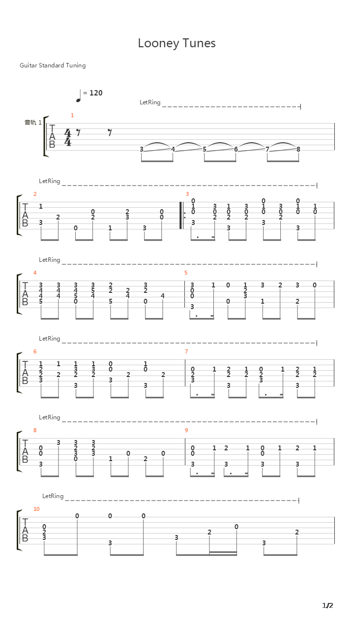 Looney Tunes(兔八哥开场音乐)吉他谱
