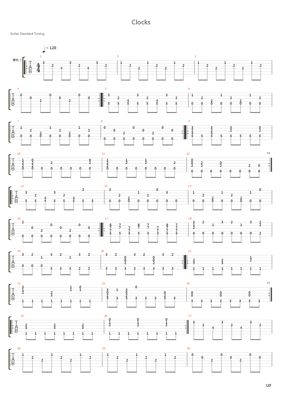 Clocks吉他谱