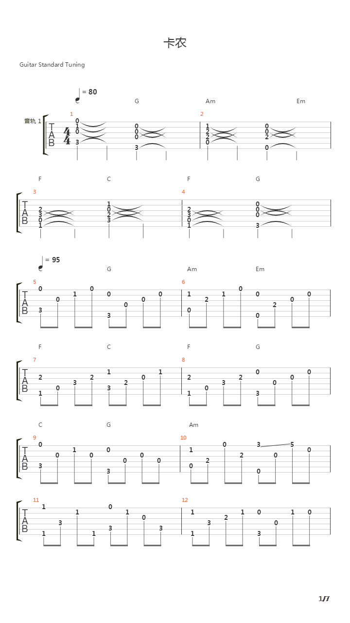 卡农(Canon)吉他谱