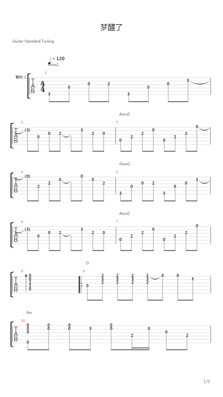 梦醒了吉他谱