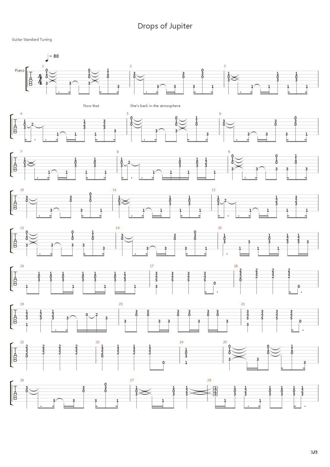 Drops Of Jupiter吉他谱