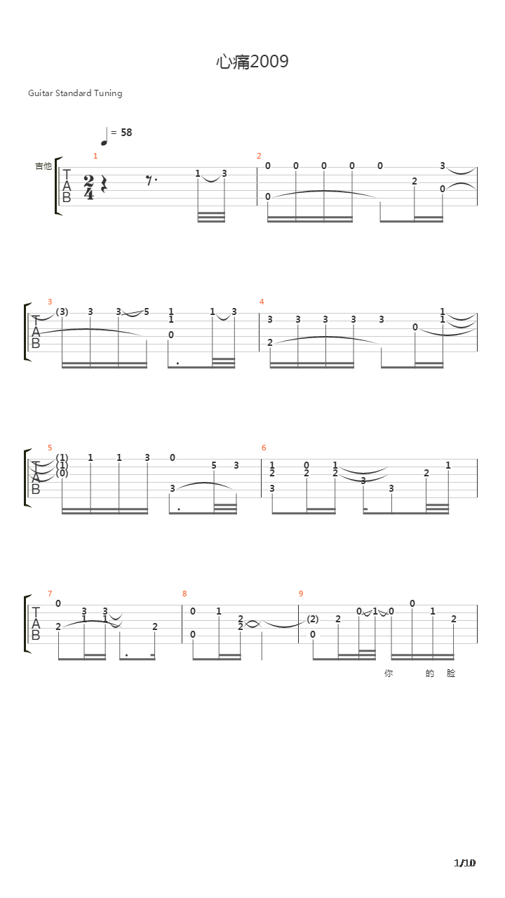 心痛2009吉他谱