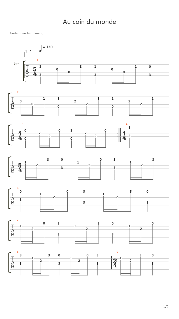 Au Coin Du Monde吉他谱