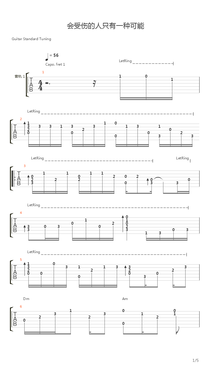 会受伤的人只有一种可能吉他谱