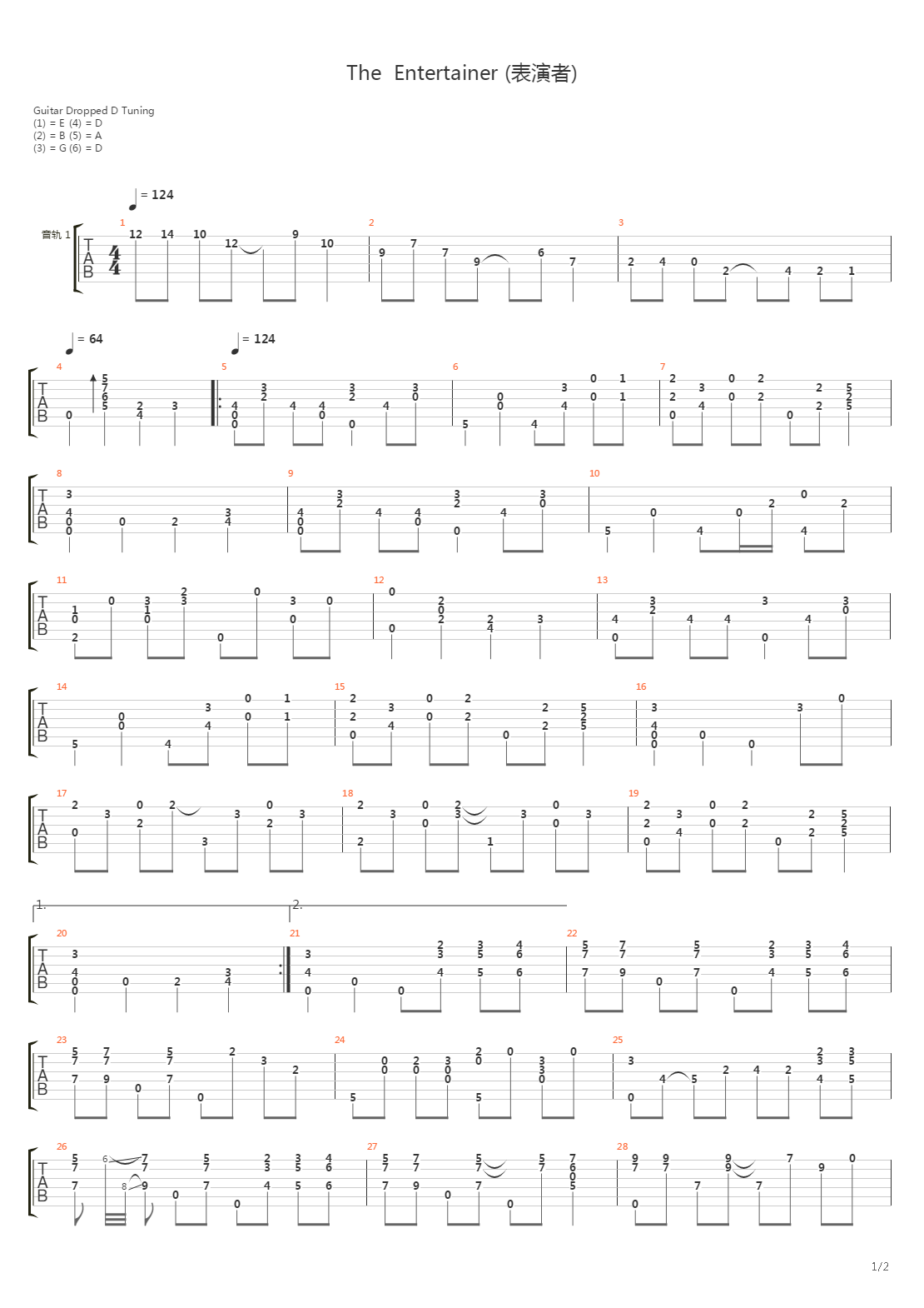 The Entertainer(表演者)吉他谱