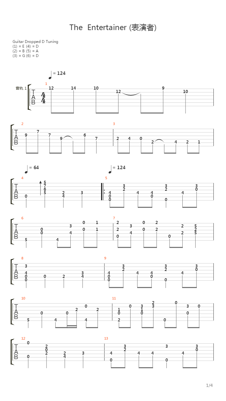 The Entertainer(表演者)吉他谱