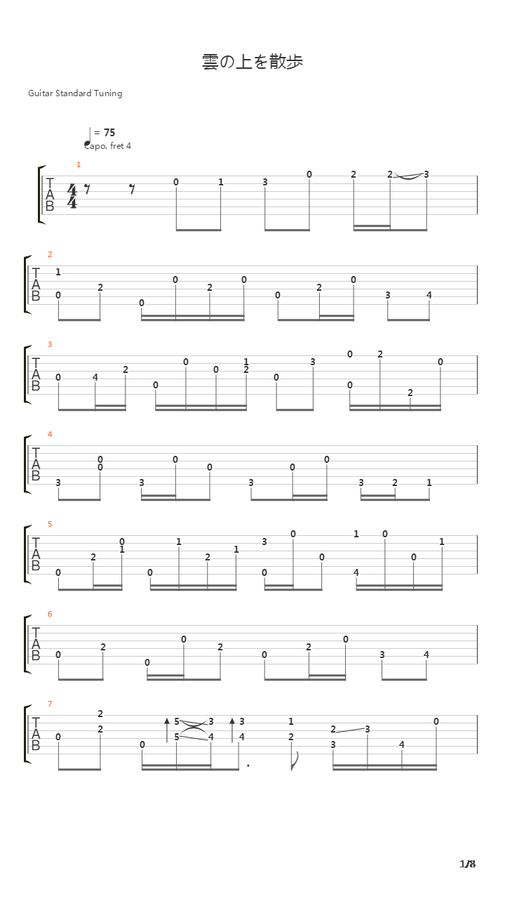 雲の上を散歩吉他谱