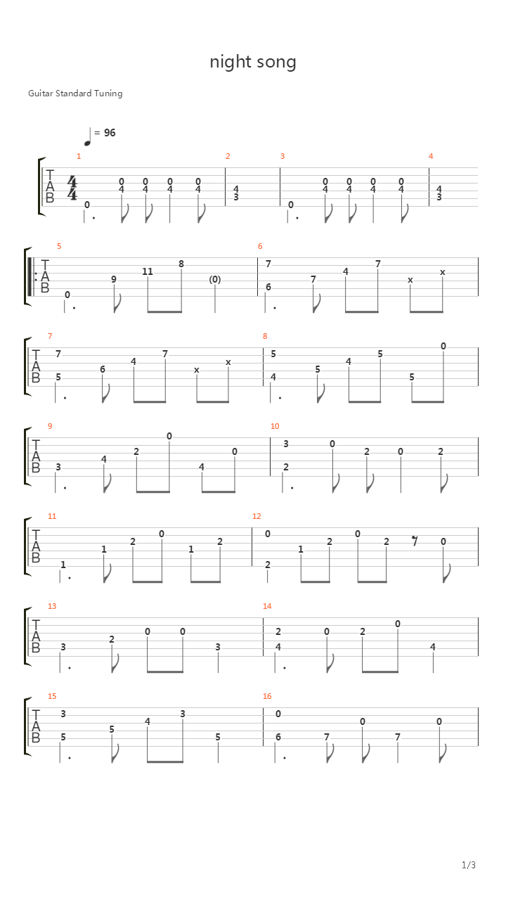 Night song吉他谱