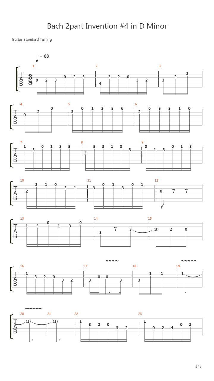 2声のインヴェンション 第4番(巴赫 二声部创意曲 第4号)吉他谱