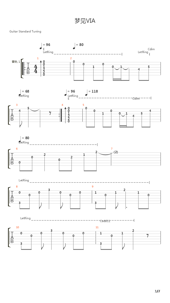梦见VIA吉他谱