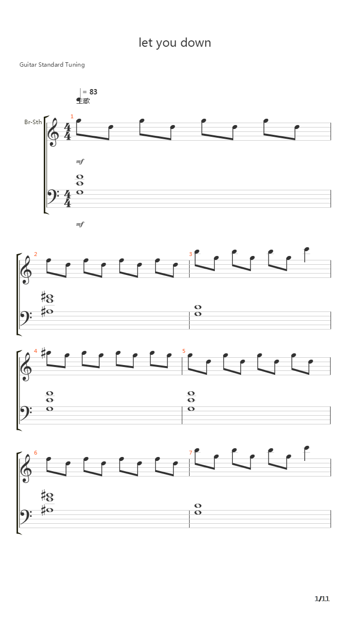 Let You Down吉他谱