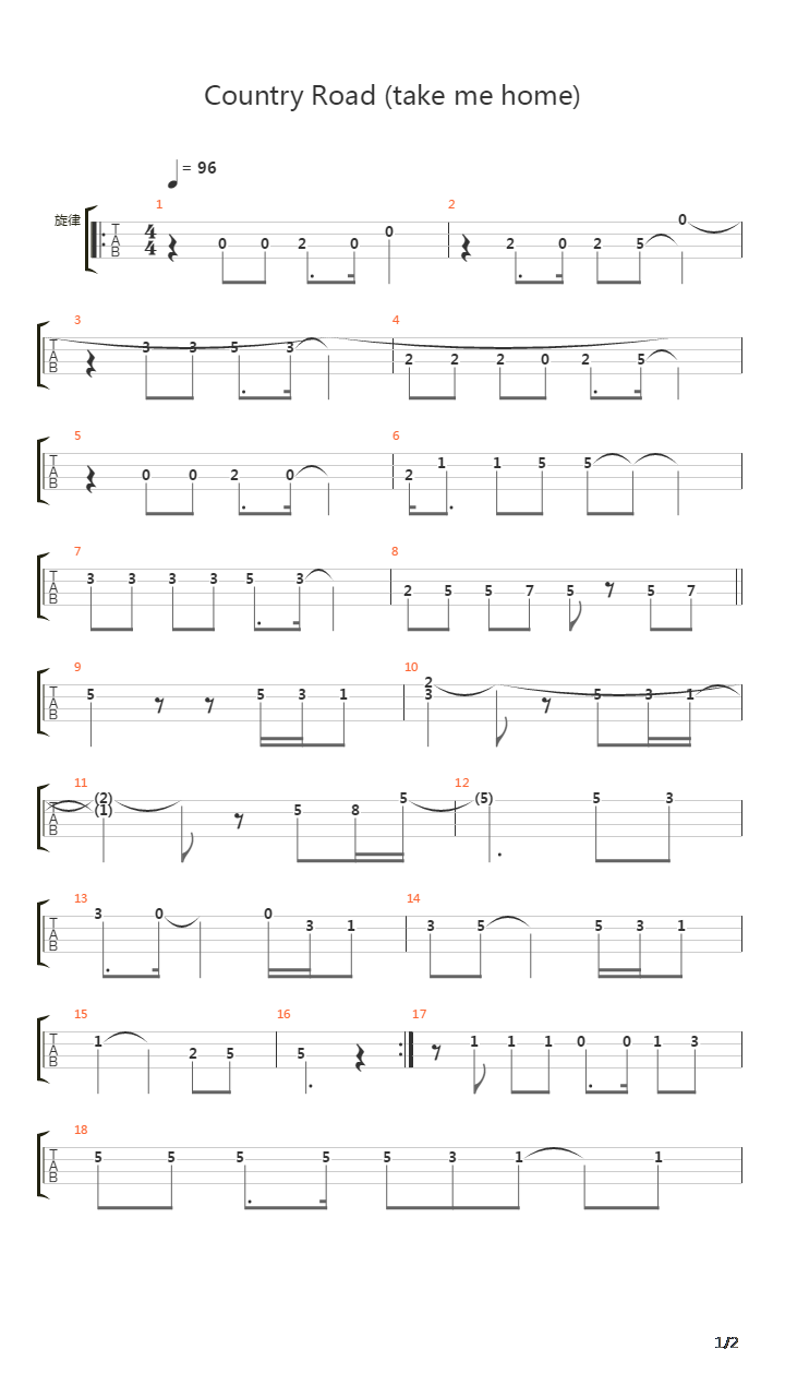 Take Me Home,Country Roads吉他谱