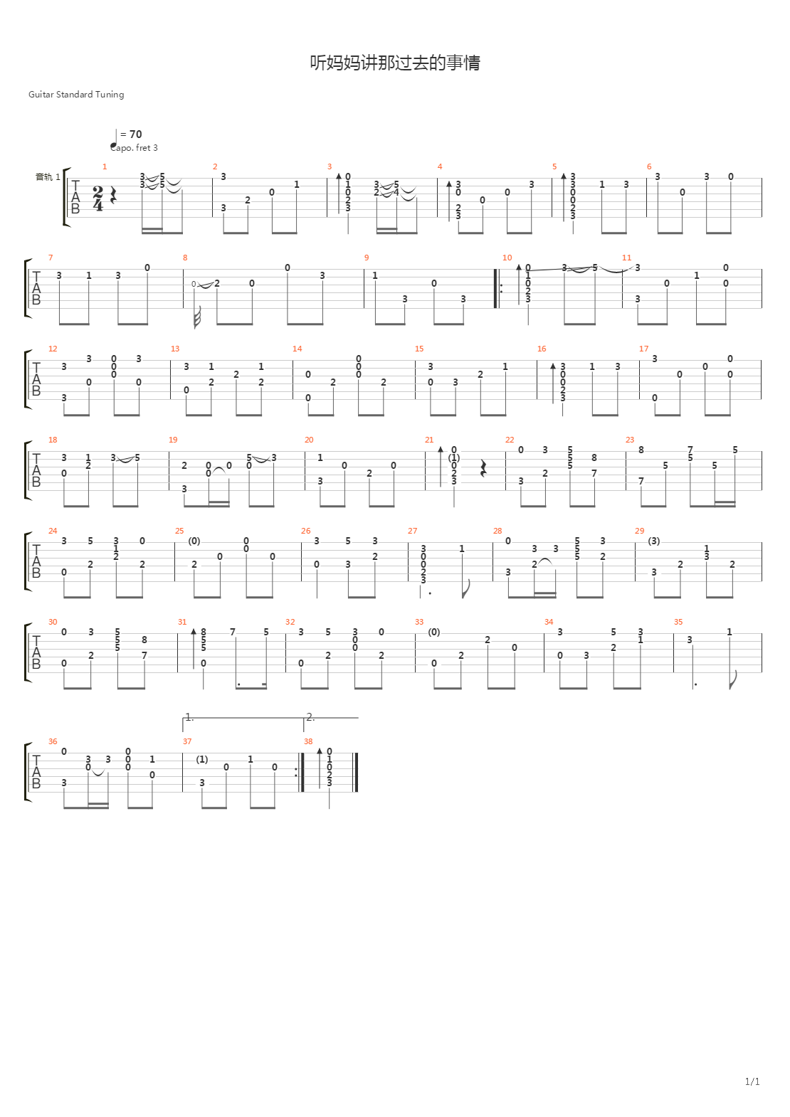 听妈妈讲那过去的事情吉他谱