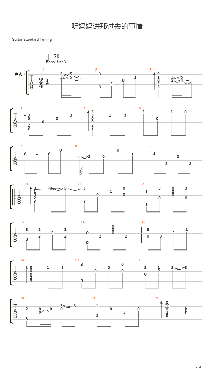 听妈妈讲那过去的事情吉他谱