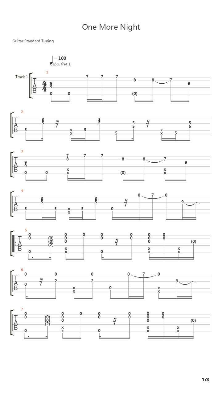 One More Night吉他谱