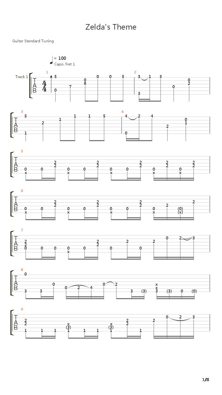 Zeldas Theme(塞尔达传说)吉他谱