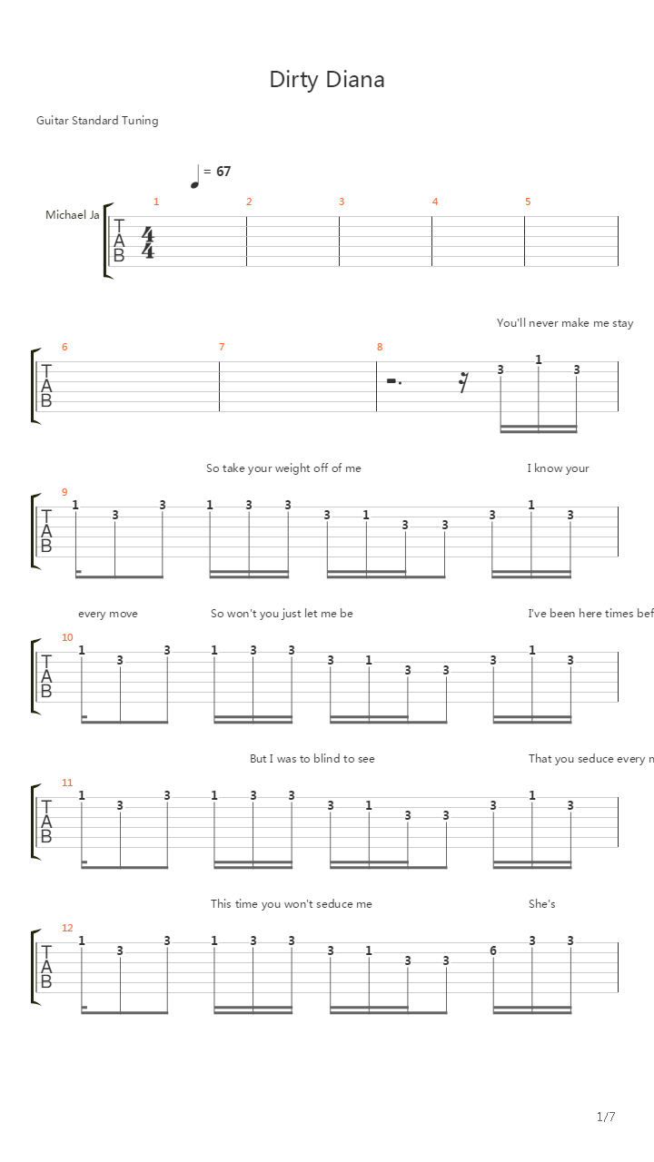 Dirty Diana吉他谱