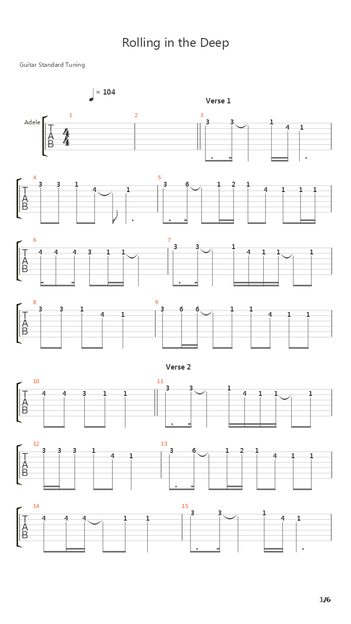 Rolling In The Deep吉他谱