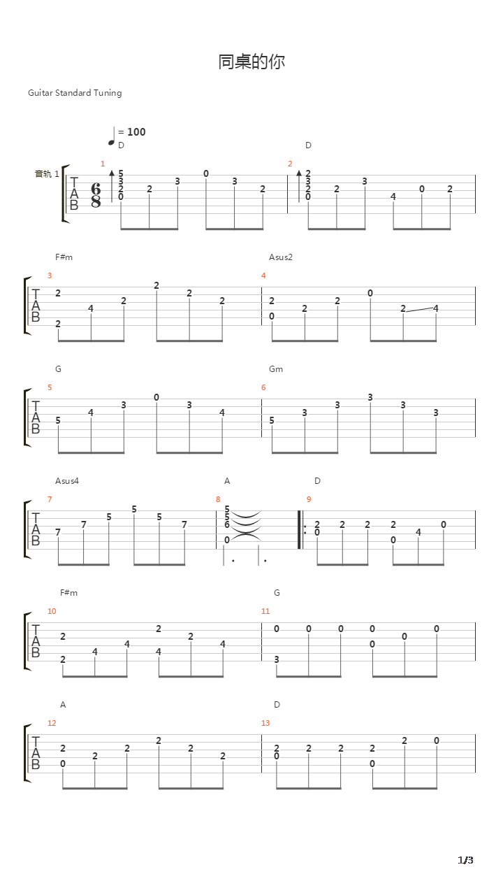 同桌的你吉他谱