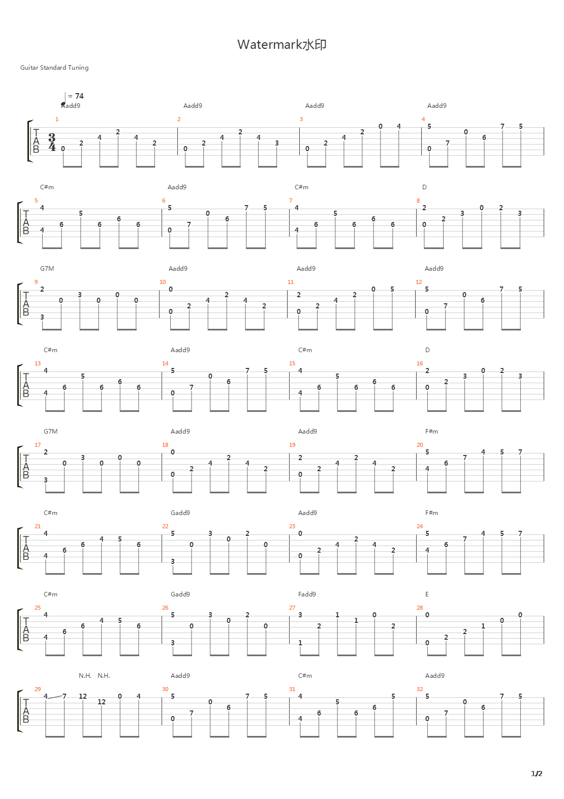 Watermark(水印)吉他谱