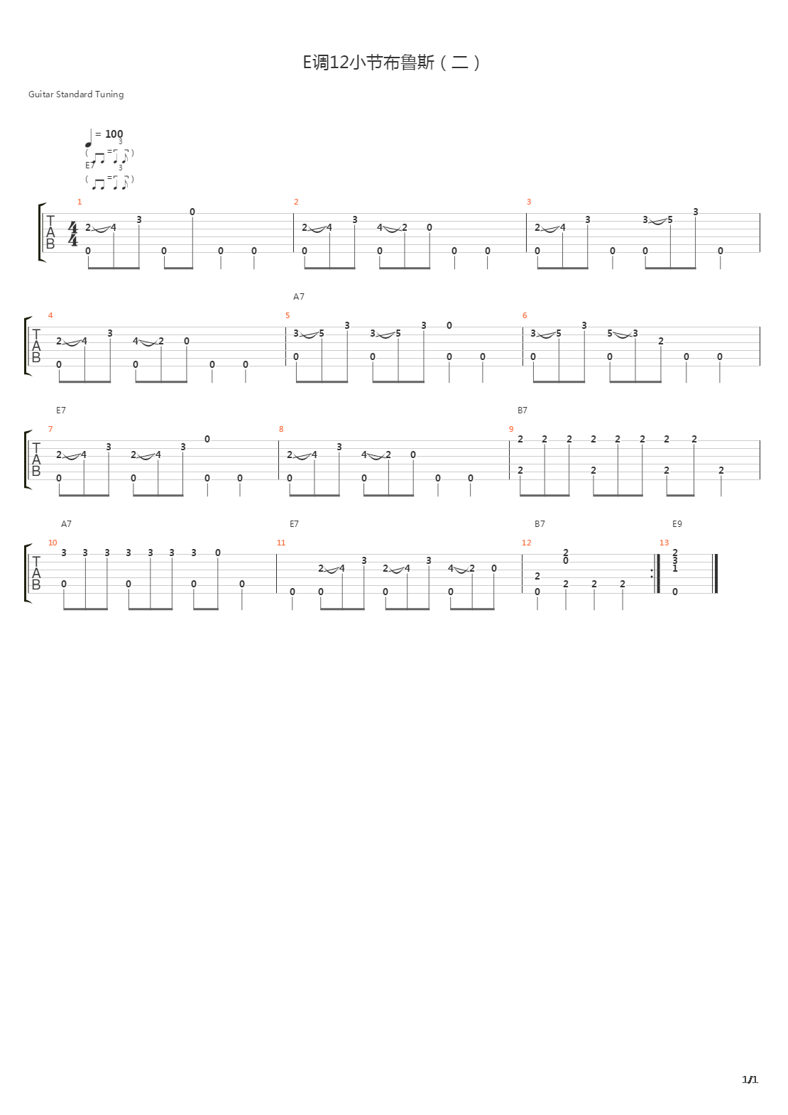 E调12小节布鲁斯(二)吉他谱