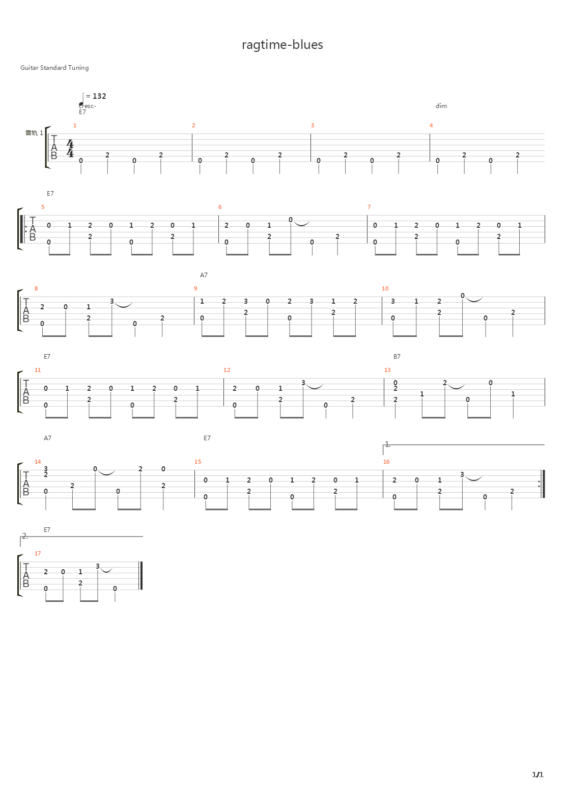 Ragtime Blues吉他谱
