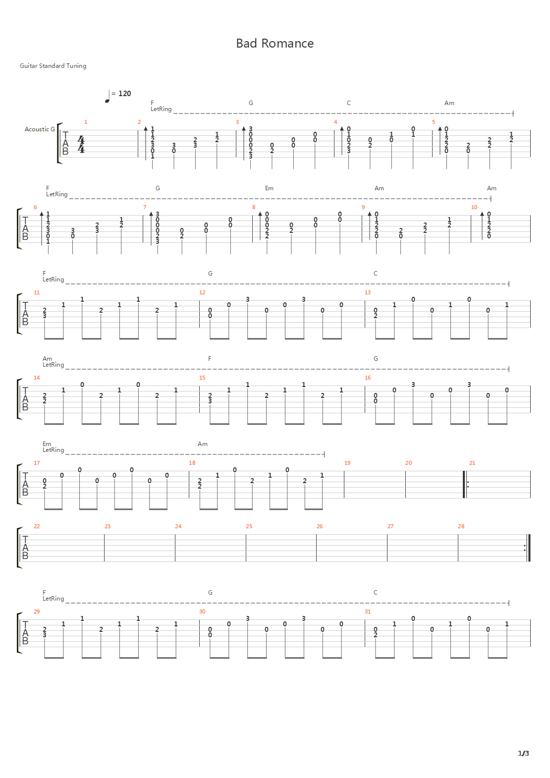 Bad Romance吉他谱