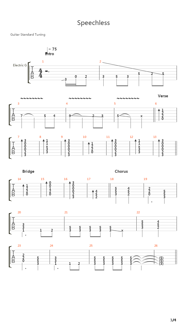 Speechless吉他谱