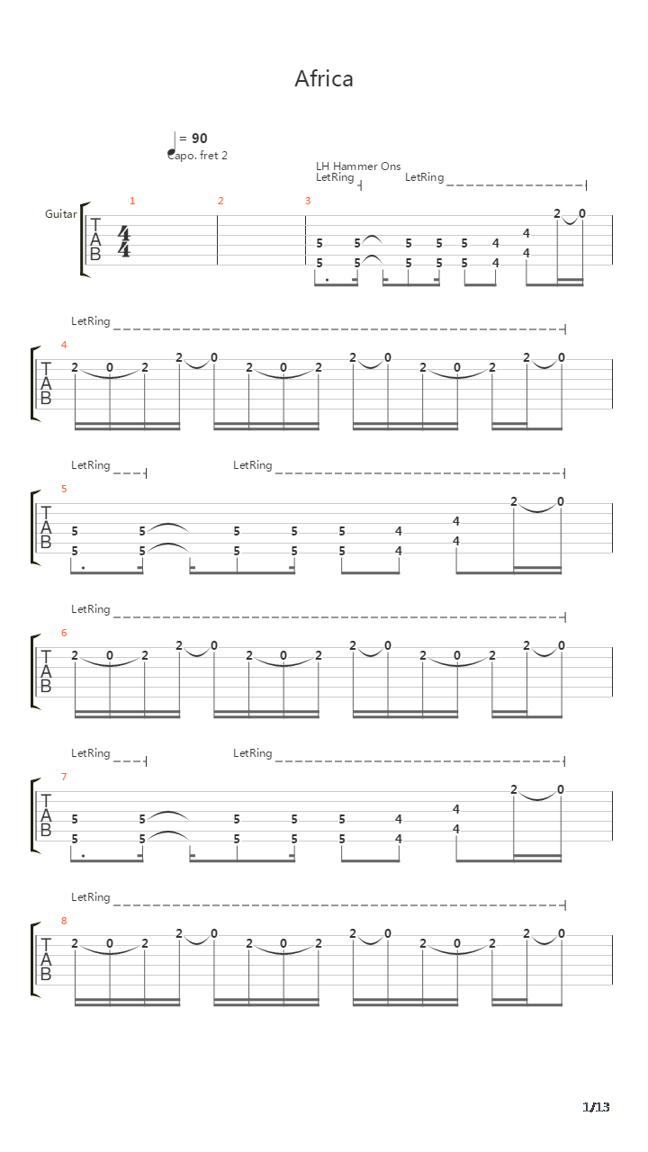 Africa吉他谱
