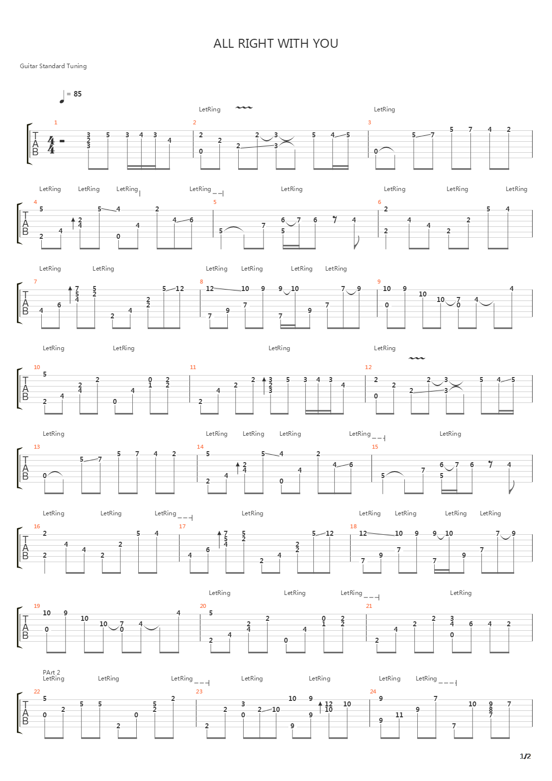 All Right With You吉他谱