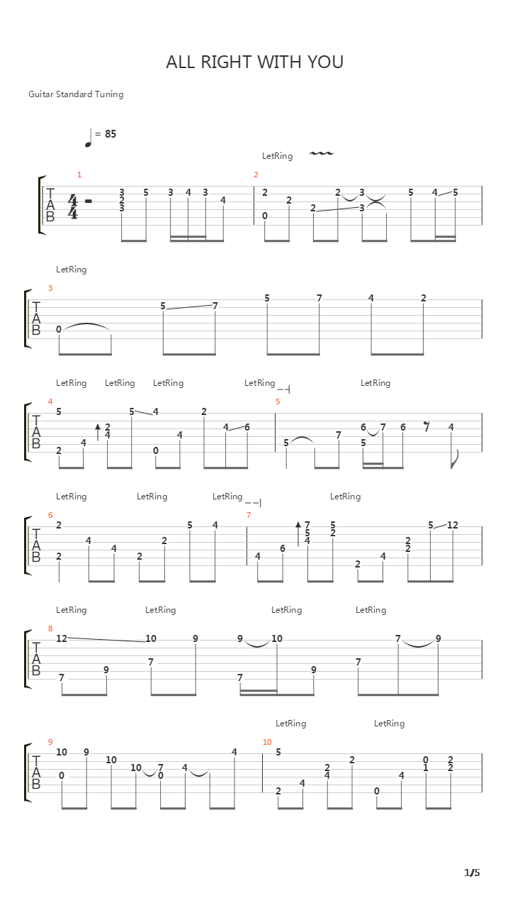 All Right With You吉他谱