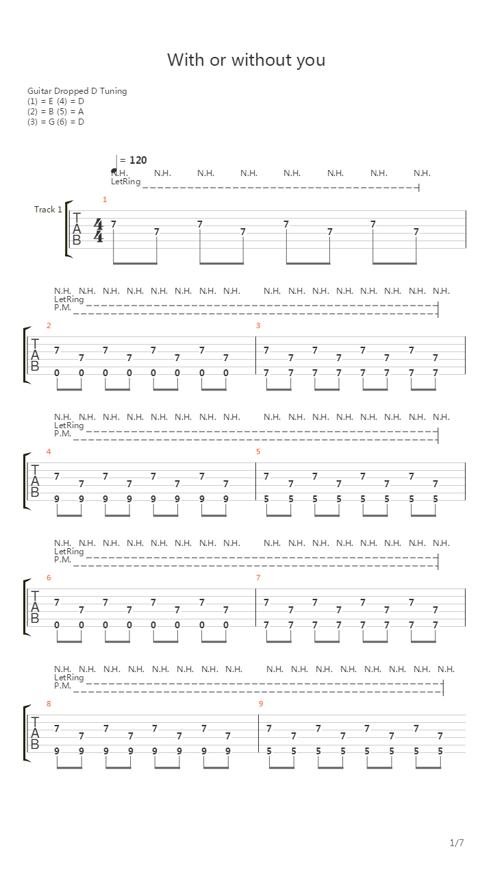 With Or Without You吉他谱