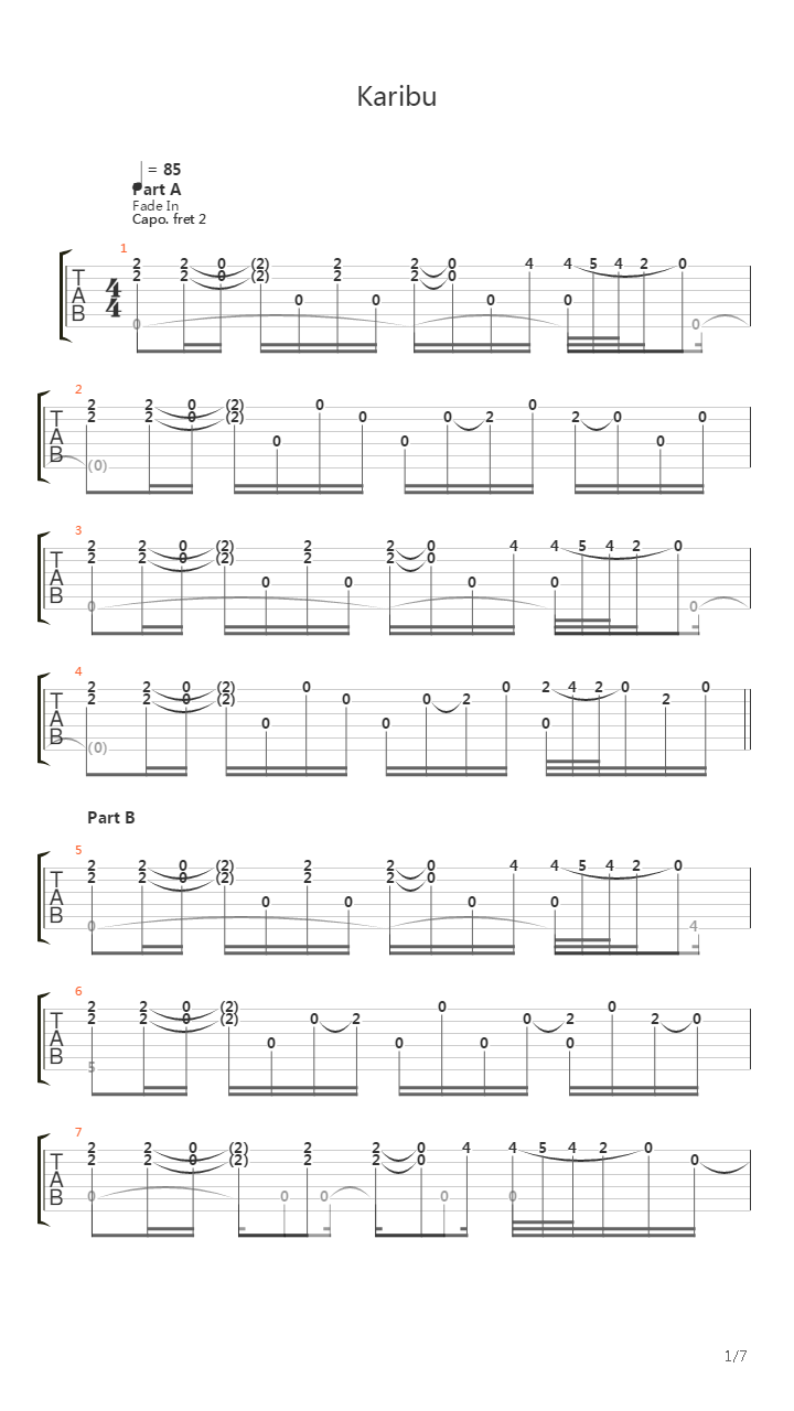 karibu吉他谱