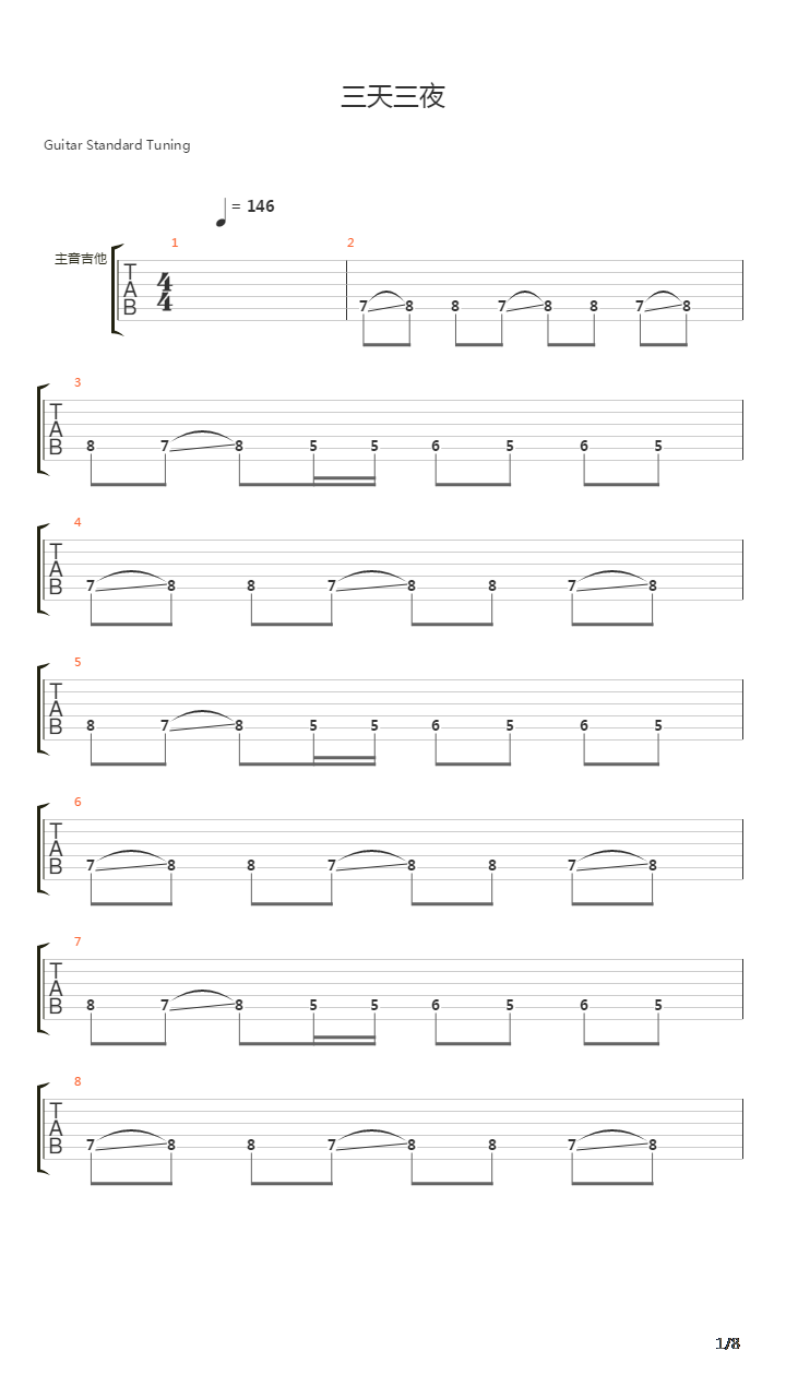 三天三夜(张玮pk歌浴森版)吉他谱